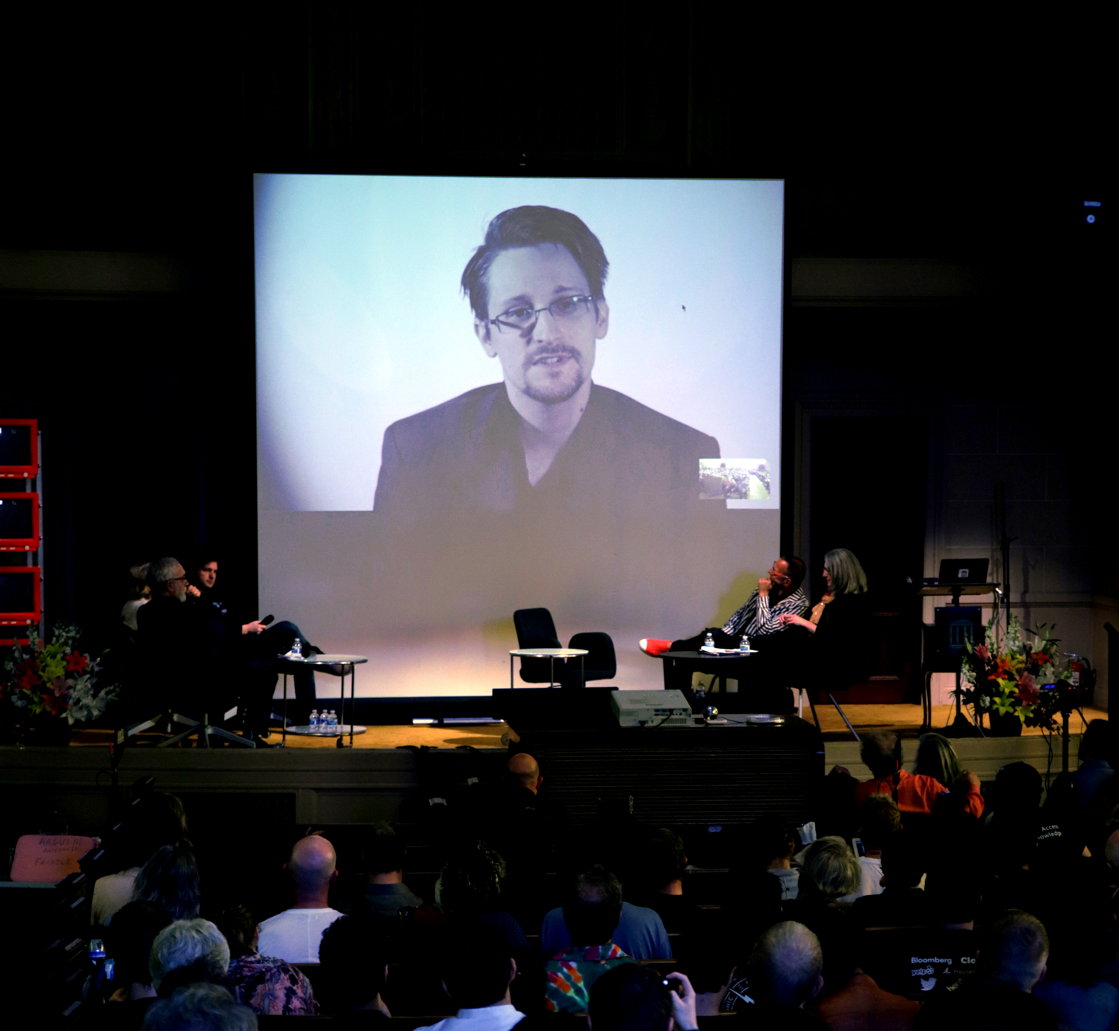 Whistleblower Edward Snowden addresses the audience. Whistleblower Edward Snowden addresses the audience.