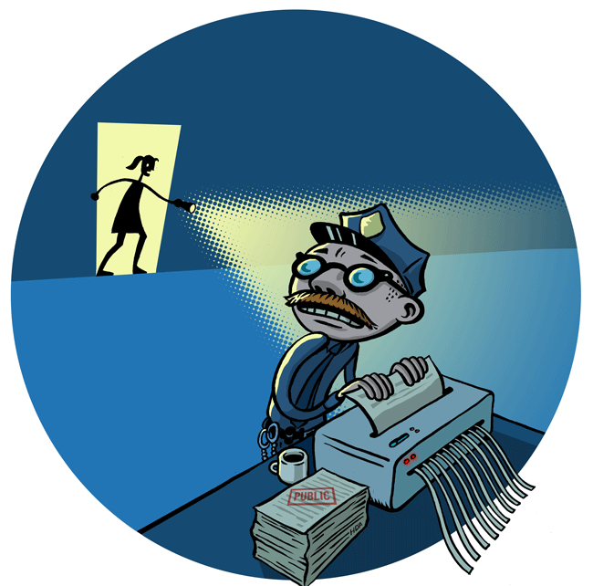 cop shredding public documents.