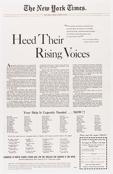 The "Heed Their Rising Voices" advertisement