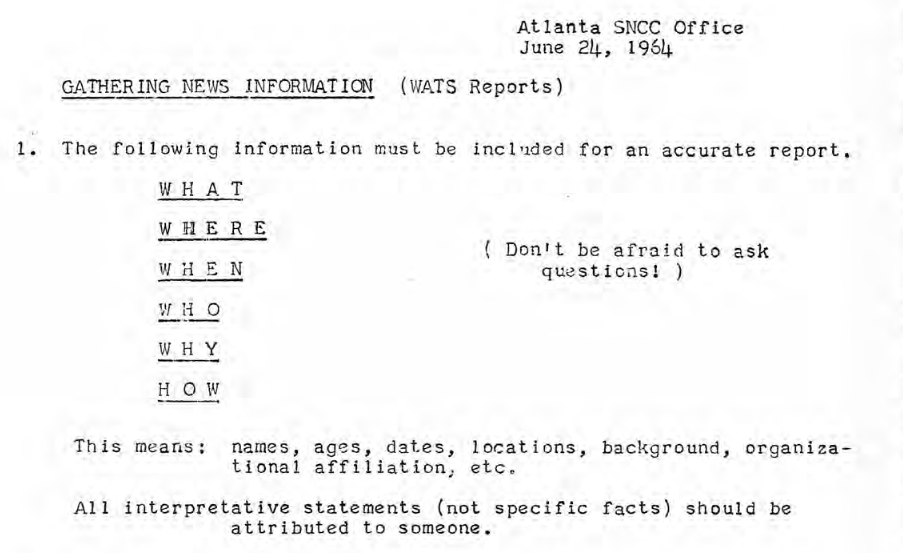 SNCC WATS Line Instructions & Policies, James Forman. SNCC. June 24-26, 1964 SNCC WATS Line Instructions & Policies, James Forman. SNCC. June 24-26, 1964