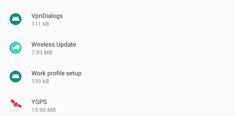 System level apps that include "Wireless Update" App list that contains the app "Wireless Update"
