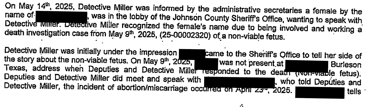An excerpt from the detective's affidavit about investigating the abortion An excerpt from the detective's affidavit about investigating the abortion
